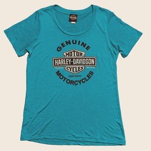 Harley-Davidson Teal Glitter Logo Short Sleeve T-shirt Sz M